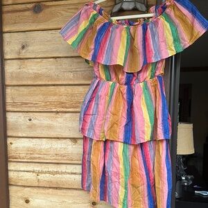 English Factory Pink and Orange Ruffled Tiered Sundress